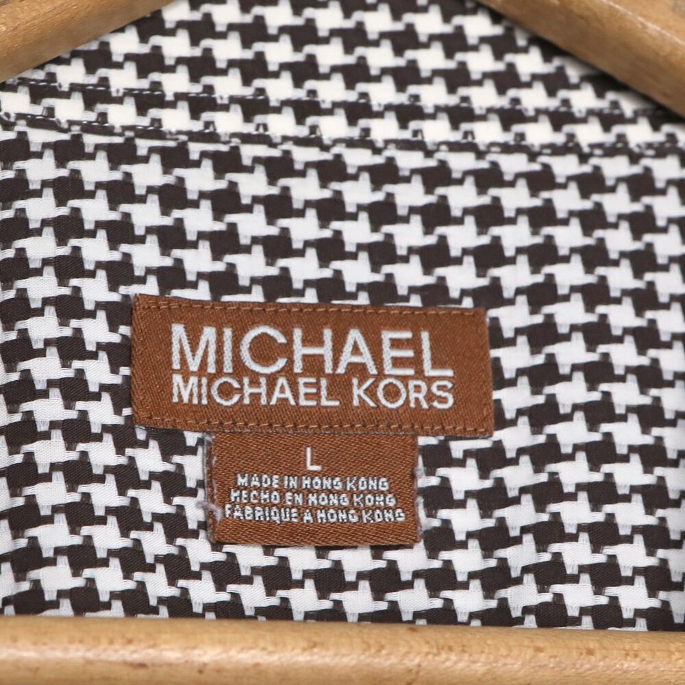 Vintage Michael Kors Men's Brown & White Houndstooth 100% Cotton Dress Shirt - Picture 4 of 7